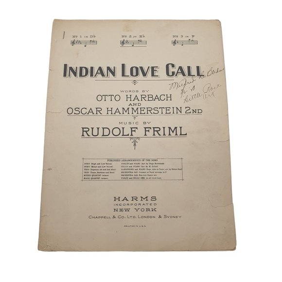 Vintage Sheet Music 1924 Indian Love Call Piano Voice Hammerstein - Picture 1 of 5